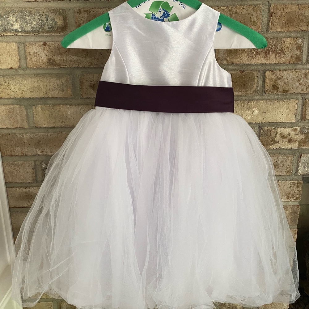 Flower girl dress with plum sash